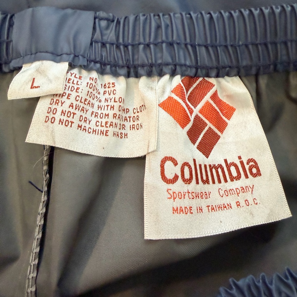 Men’s Size Large Columbia Rain Pants Dark Blue Nylon PVC Water Resistant